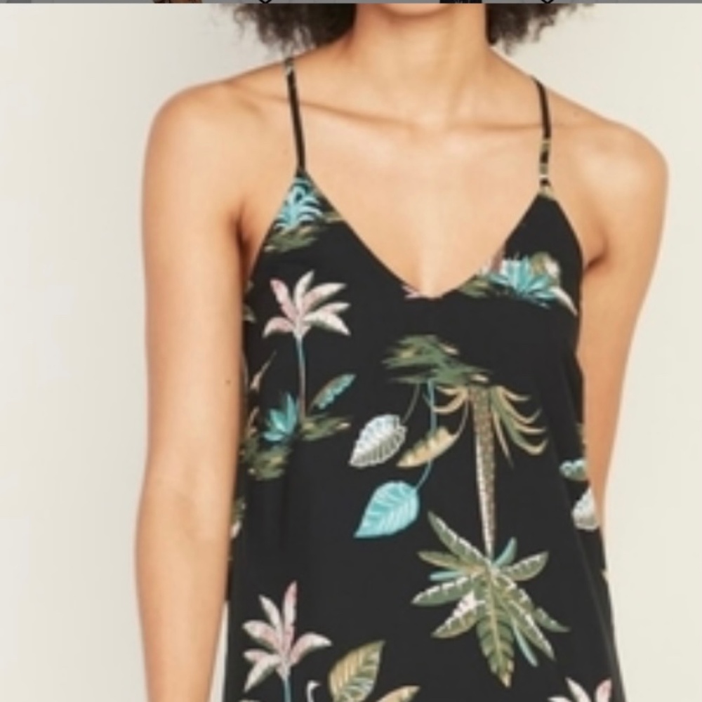 Old Navy Black Tropical L Dress Cross Cross Adjustable Straps Travel Beach